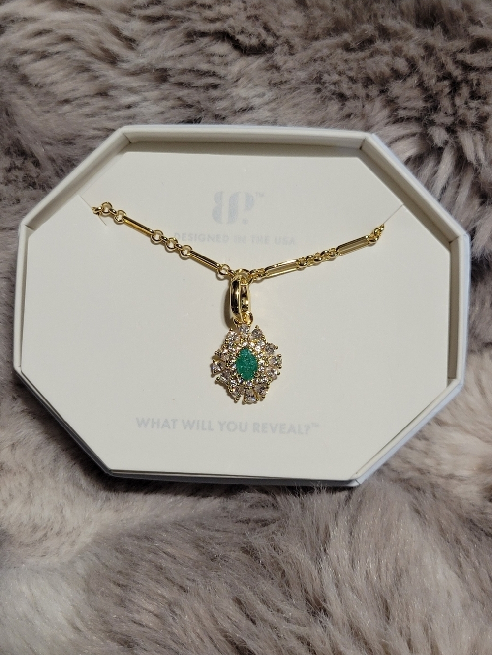 Gold Necklace with Tral Ice Crystal Halo Pendant